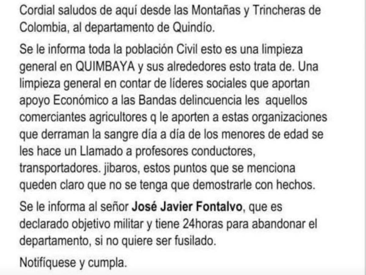 En el Quindío desmintieron panfleto amenazante que alerta de limpieza social