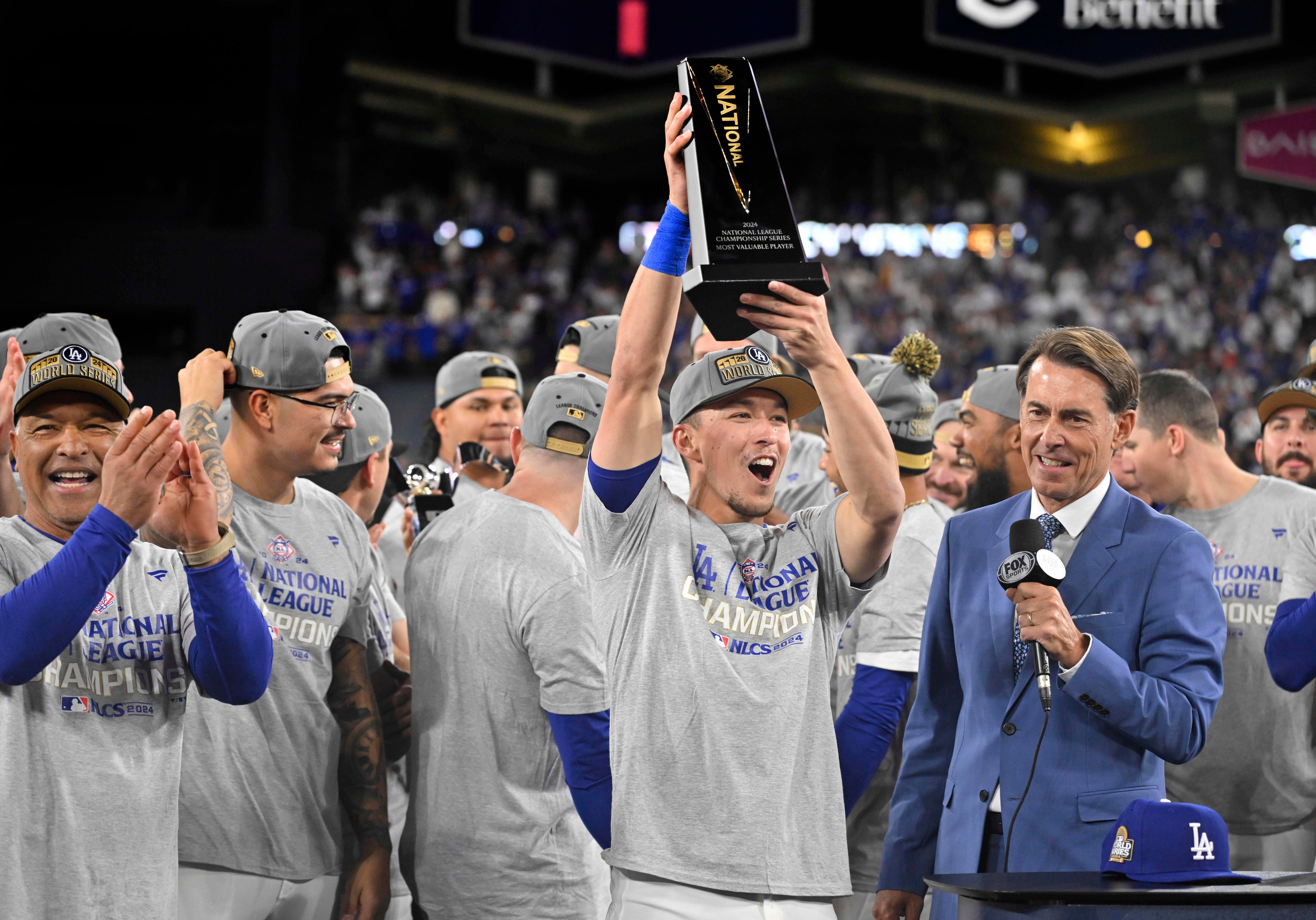 Los Dodgers festejan con el título de la Liga Nacional. (Photo by Keith Birmingham/MediaNews Group/Pasadena Star-News via Getty Images)
