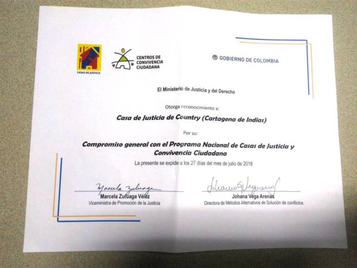 Ministerio de Justicia hizo reconocimiento a Casa de Justicia de Cartagena