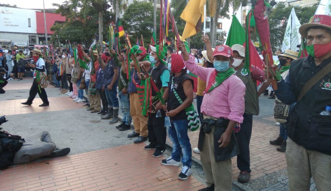 Minga Indígena en la plaza de Bolívar en Armenia 