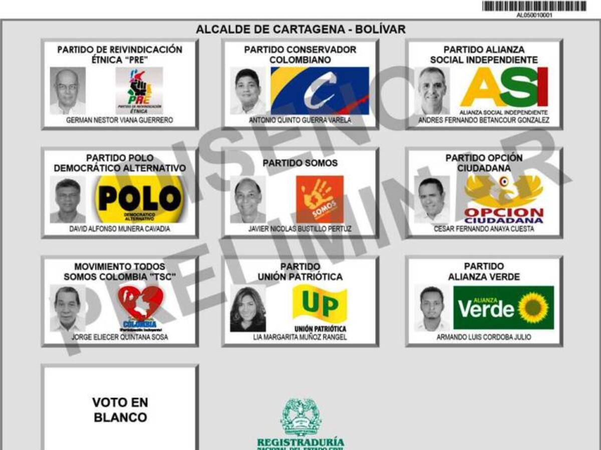 Así quedó el tarjetón para las elecciones atípicas de alcalde de Cartagena