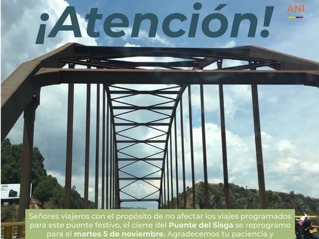 El cierre de El Sisga ahora será desde el martes 5 de noviembre. Imagen | Concesión BTS Autovía