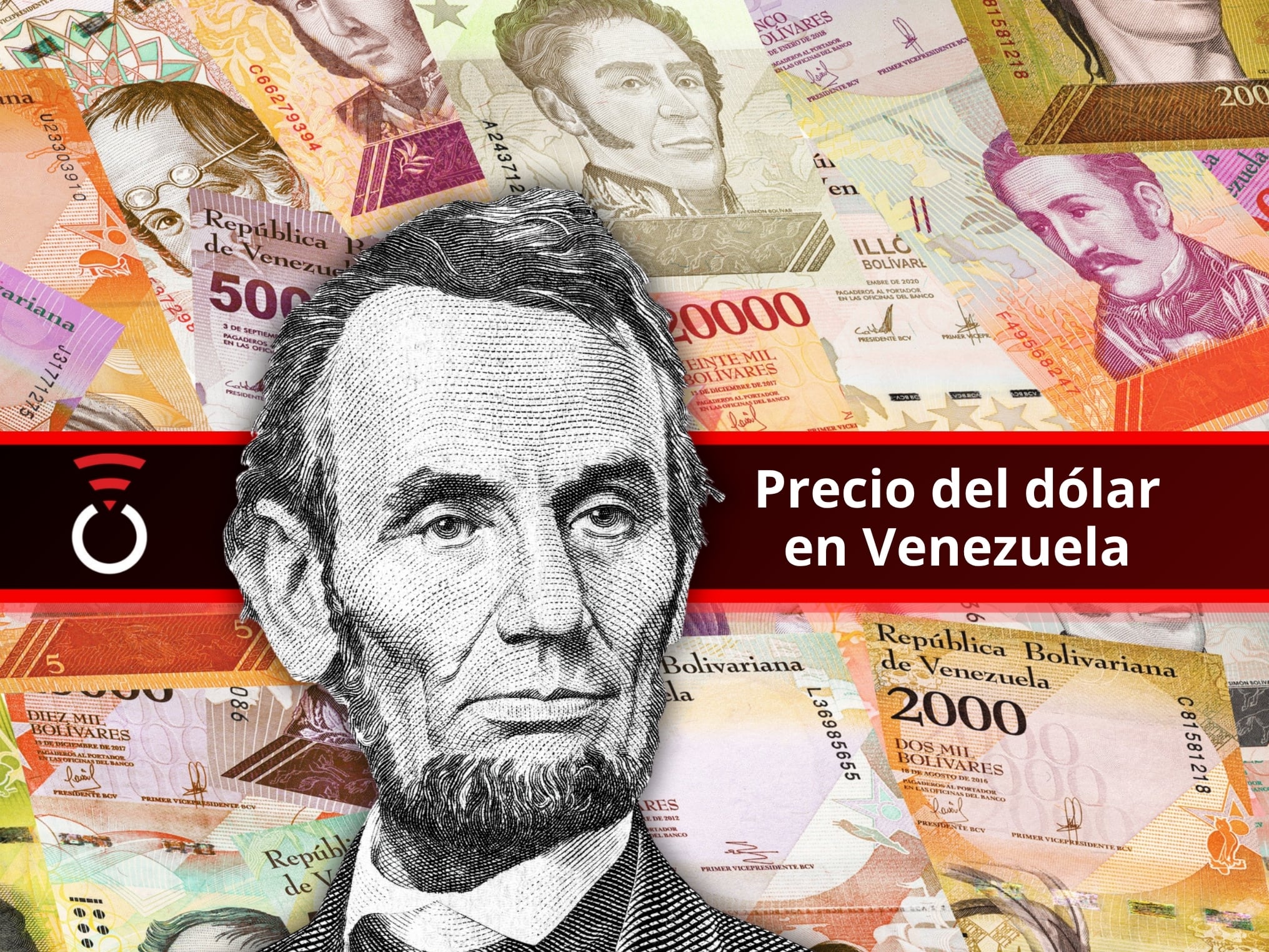 De fondo: Bolívares venezolanos. En frente se encuentra una ilustración de Abraham Lincoln, presidente estadounidense y figura del billete de 5 dólares (Crédito: Getty Images)