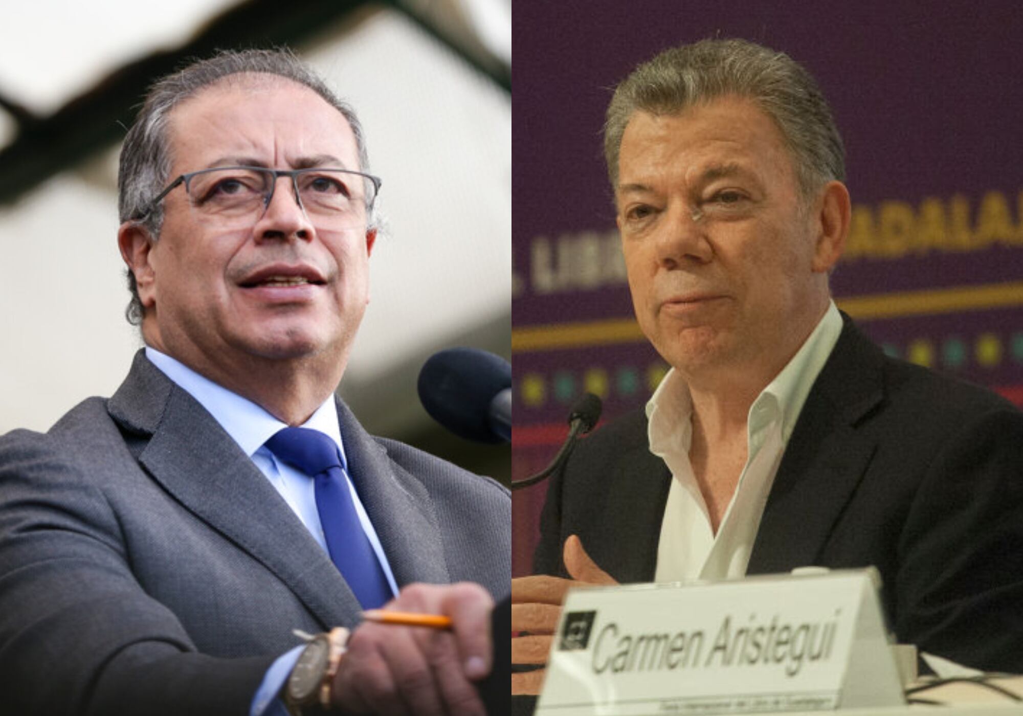Presidente Gustavo Petro y Juan Manuel Santos. Foto: Colprensa y Getty Images.