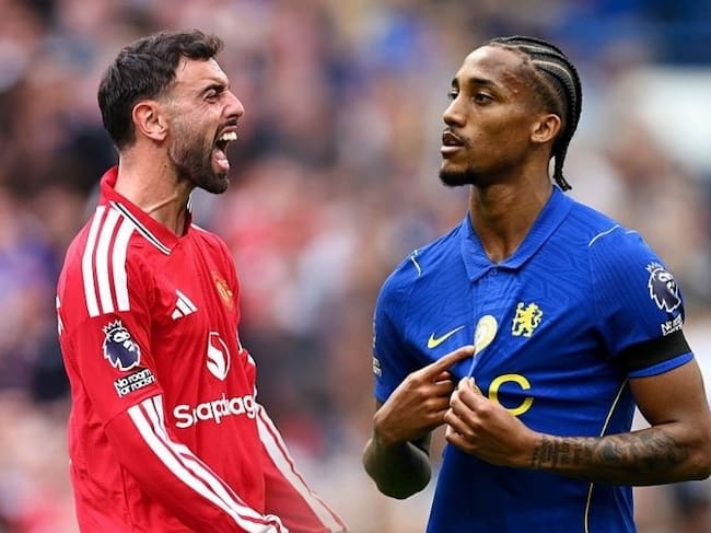 Bruno Fernandes (Manchester) y Joao Pedro (Chelsea) / Getty Images