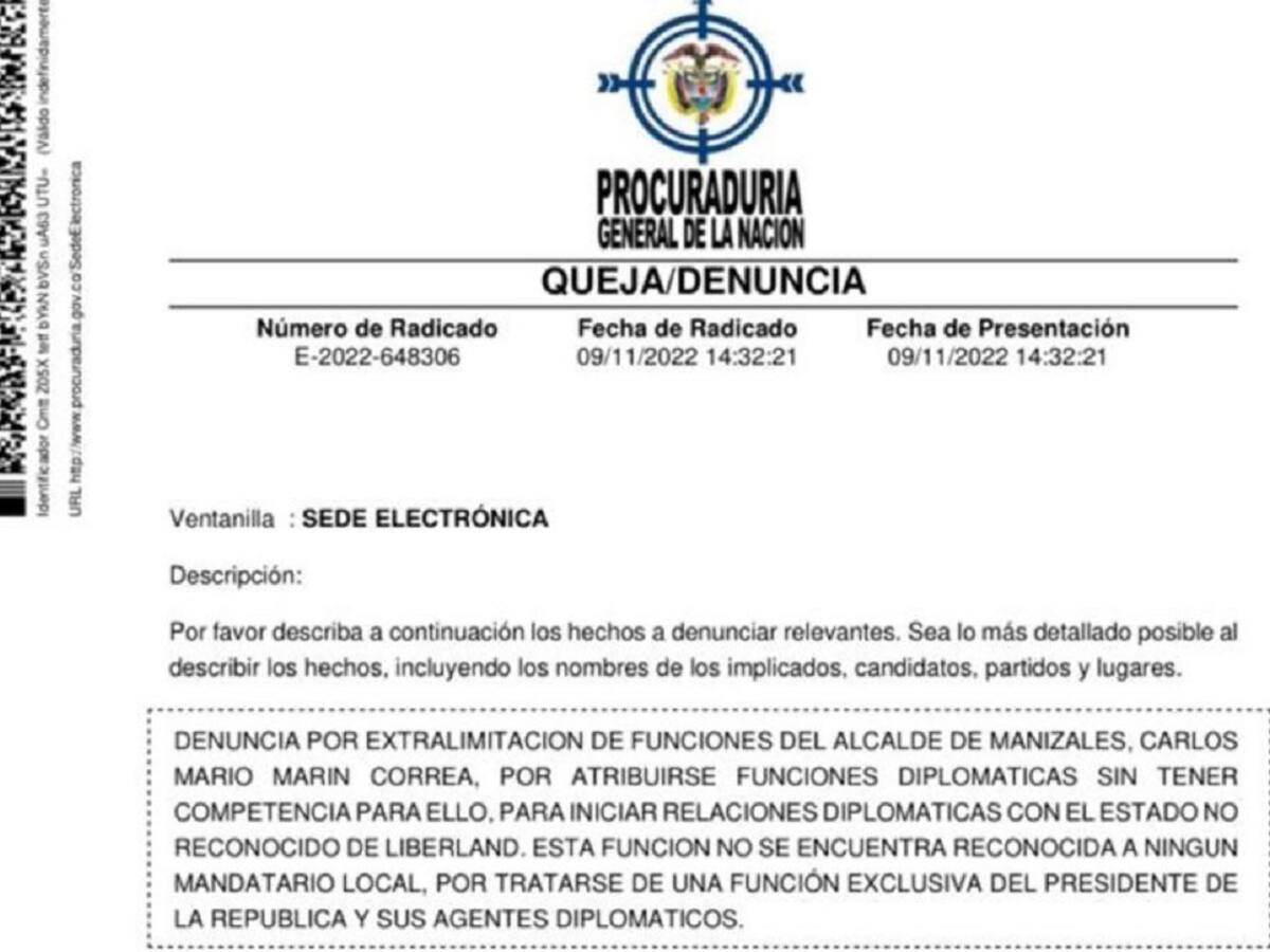 Por caso Liberland, concejal denunció ante la Procuraduría al alcalde de Manizales