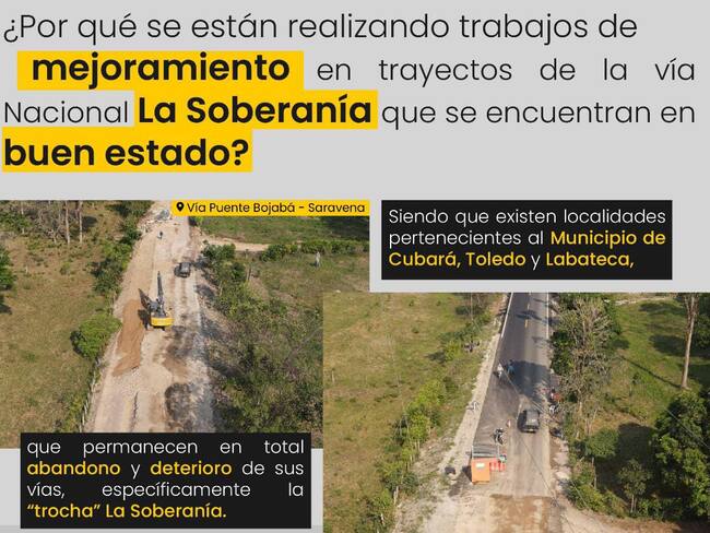 Vía La Soberanía / Cortesía: Alcaldía de Cubará.