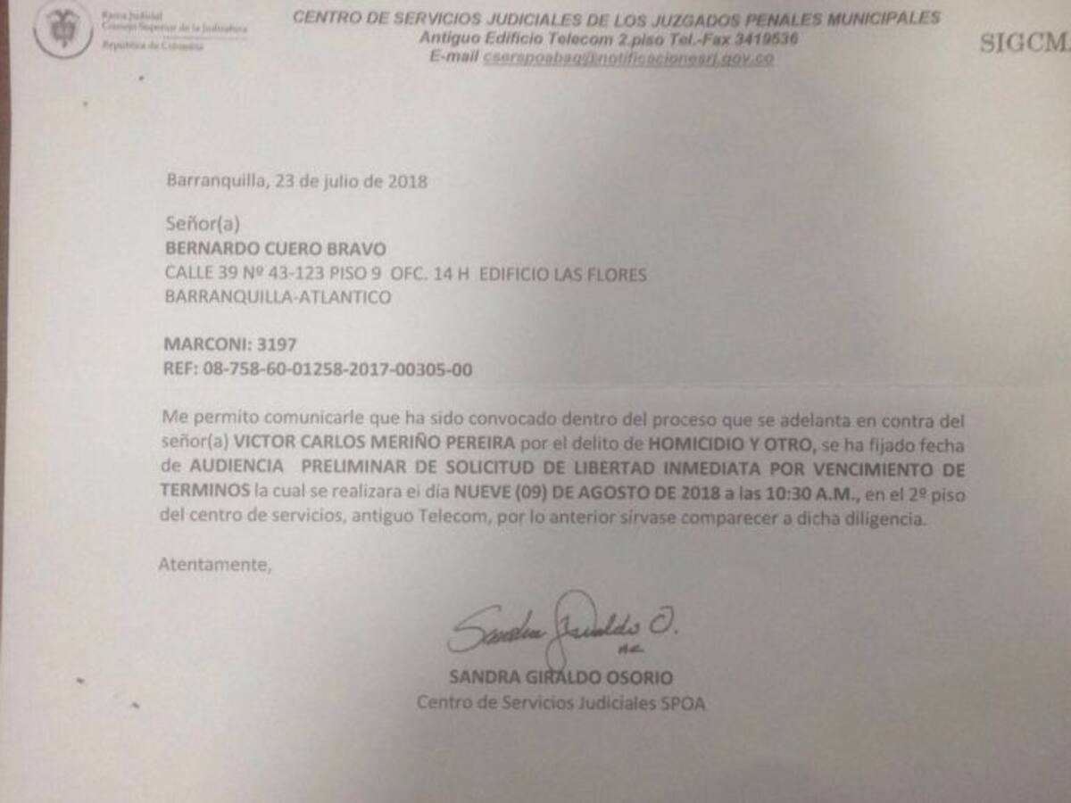 Líder asesinado fue citado a la audiencia de su victimario
