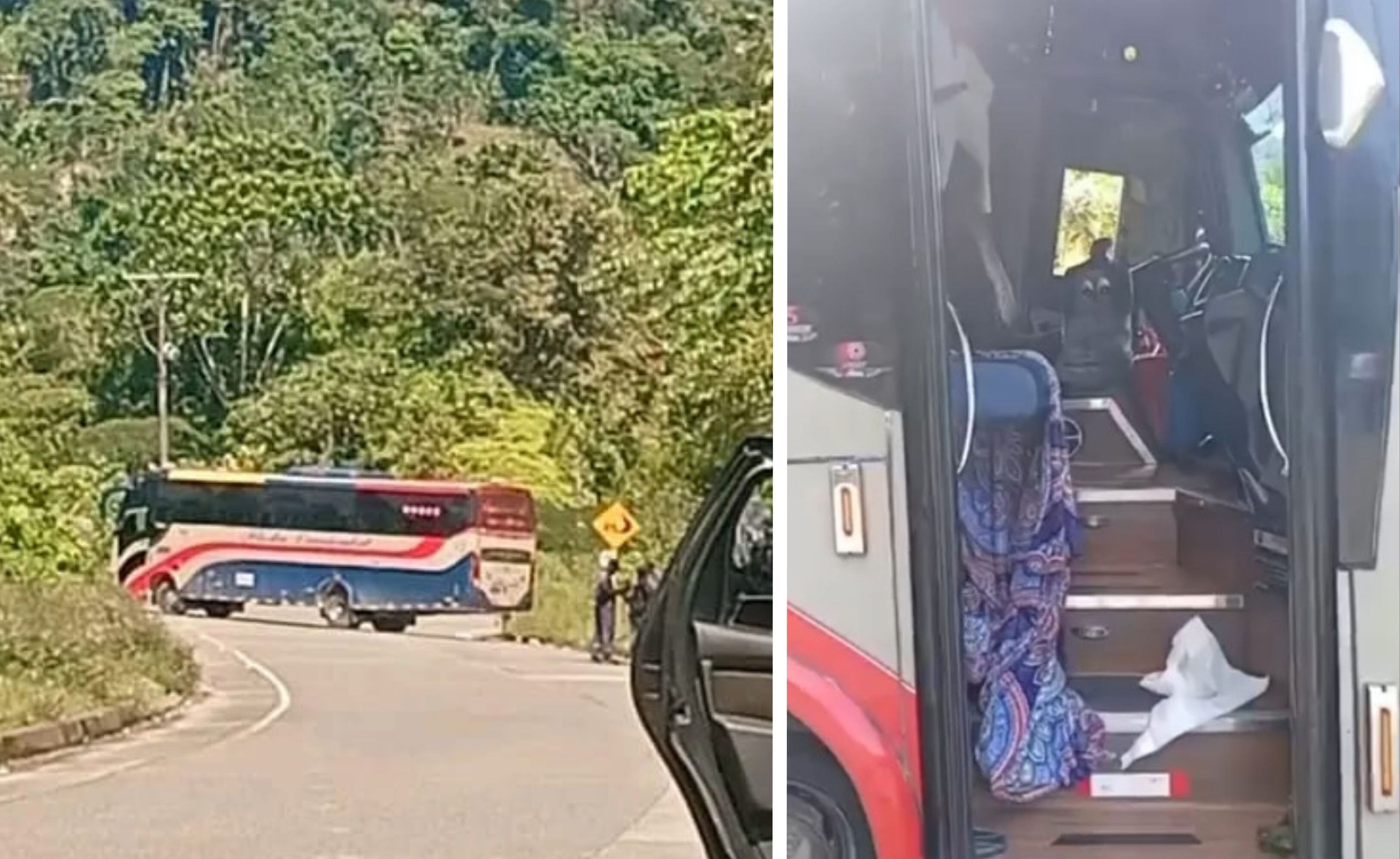 Bus que bloque la vía Panamericana, el cual tendría explosivos en la parte delantera (fotos: suministradas)