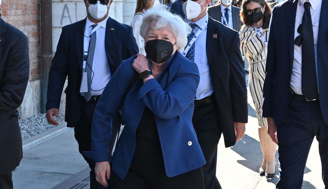 La secretaria del tesoro de Estados Unidos, Janet Yellen, a su llegada a la cumbre financiera del G20 en Venecia, Italia.
