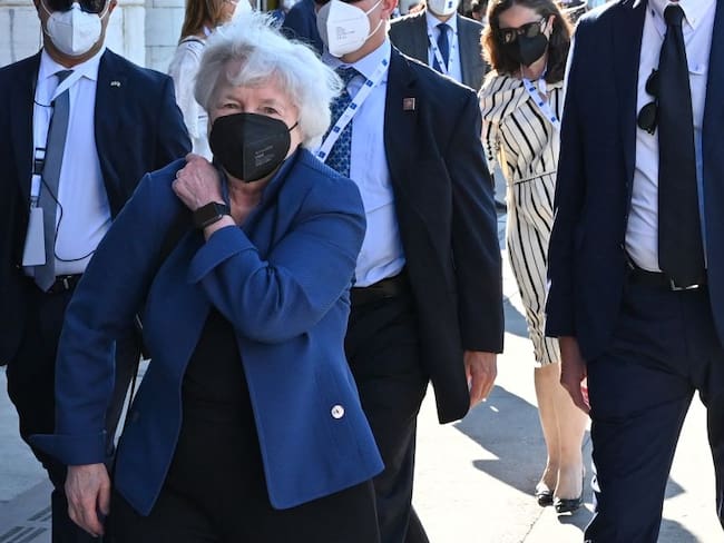 La secretaria del tesoro de Estados Unidos, Janet Yellen, a su llegada a la cumbre financiera del G20 en Venecia, Italia.