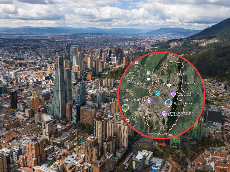 Vista panorámica de Bogotá / Mapa de la capital colombiana (Getty Images / Maps)