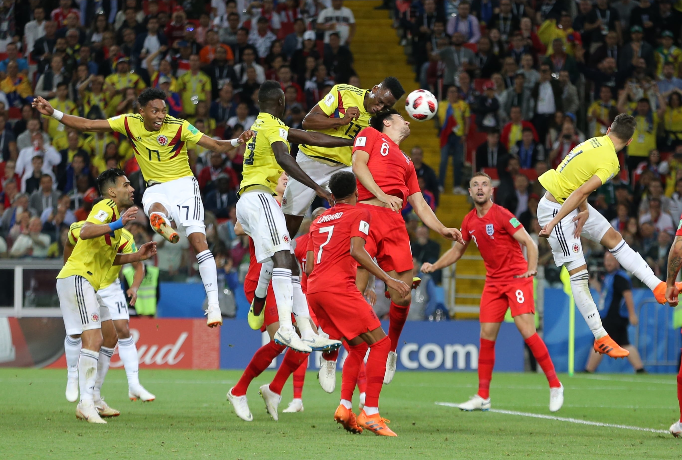 Gol Yerry Mina (Colombia vs Inglaterra) Mundial Rusia 2018: Getty Images.