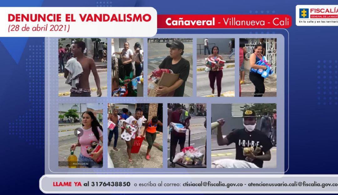 Los más buscados por saqueos en Cali