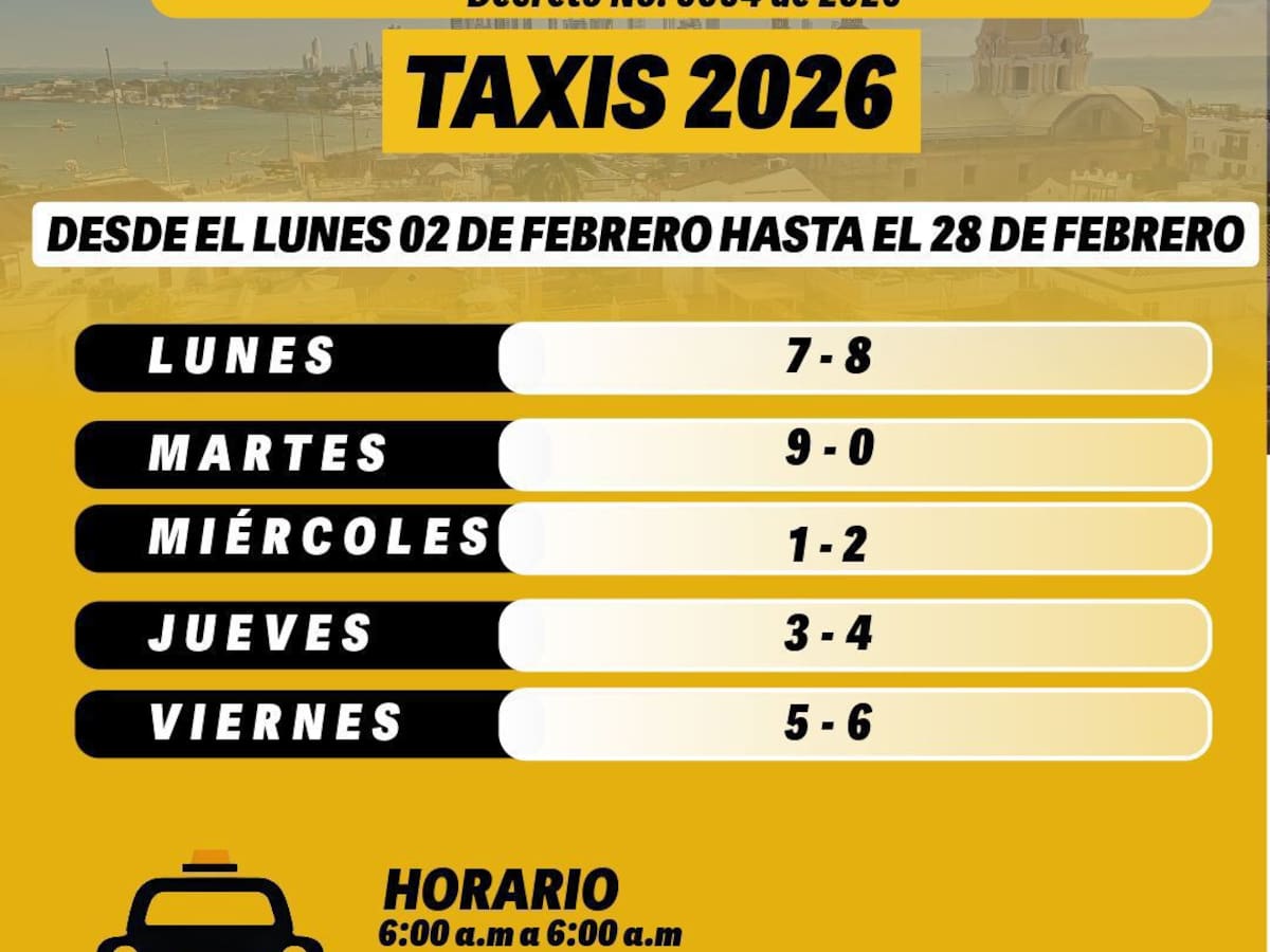 Esta es la nueva rotación del pico y placa para taxis en Cartagena