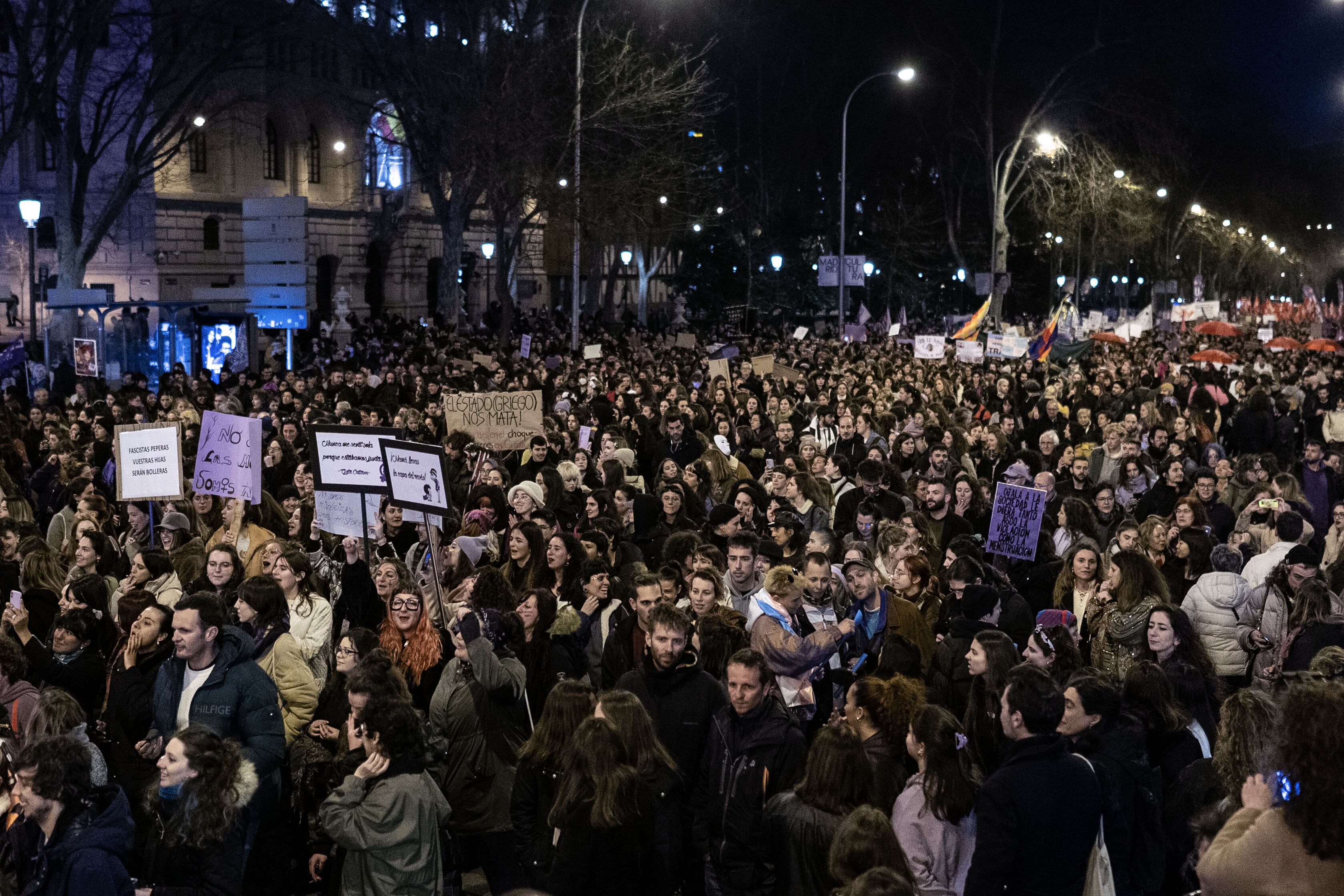 MADRID, SPAIN - MARCH 08: Demonstrators attend an International Women's Day demonstration in Madrid, Wednesday, March 8, 2023. (Photo by Jaime Alekos/Anadolu Agency via Getty Images)