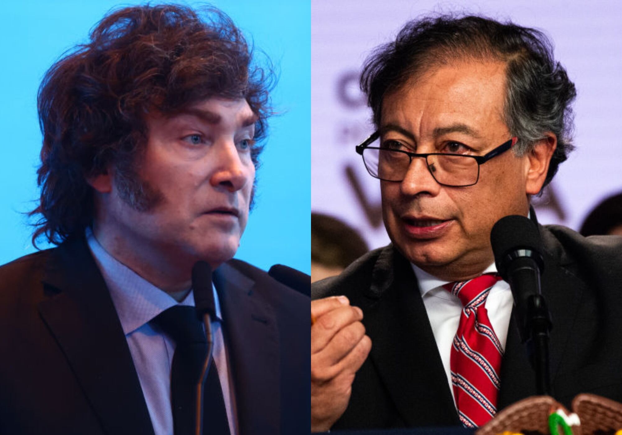 Javier Milei u Gustavo Petro. Foto: (Photo by Tomas Cuesta/Getty Images) / (Photo by Sebastian Barros/NurPhoto via Getty Images)