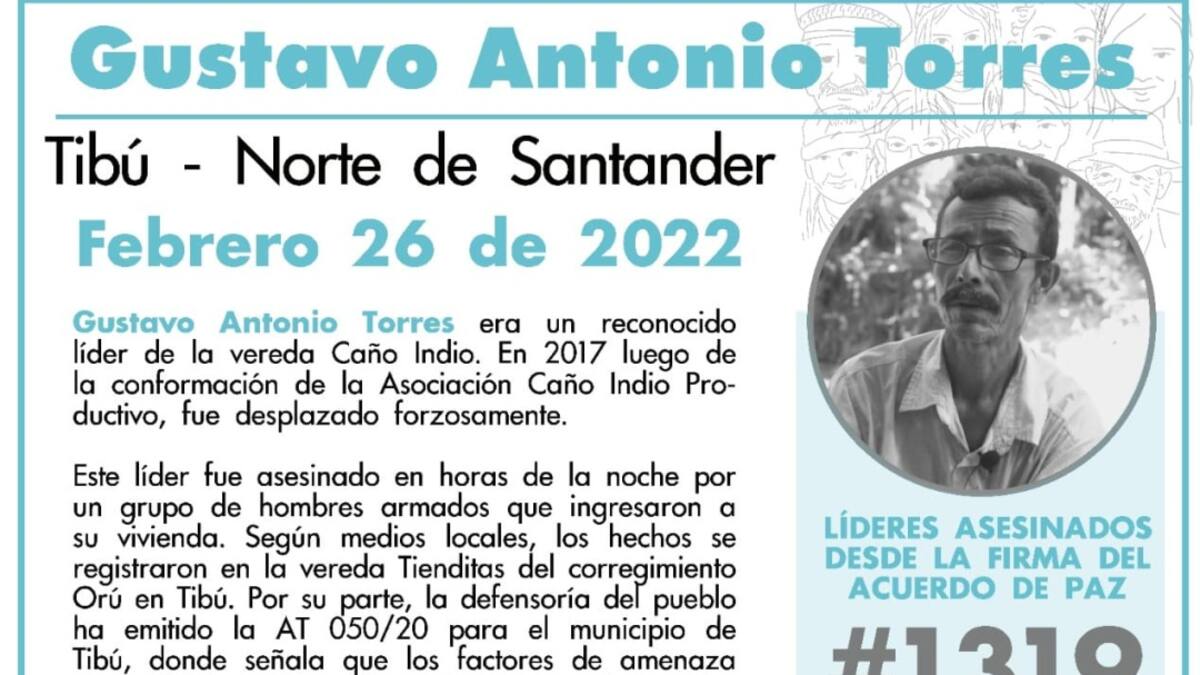 Indepaz condena homicidio de líder social en Tibú