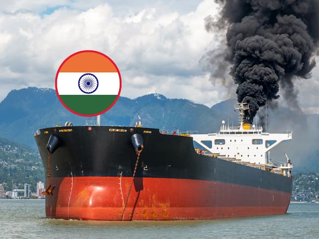 Imágenes de referencia de un buque petrolero y la bandera de India (Crédito: Getty Images)