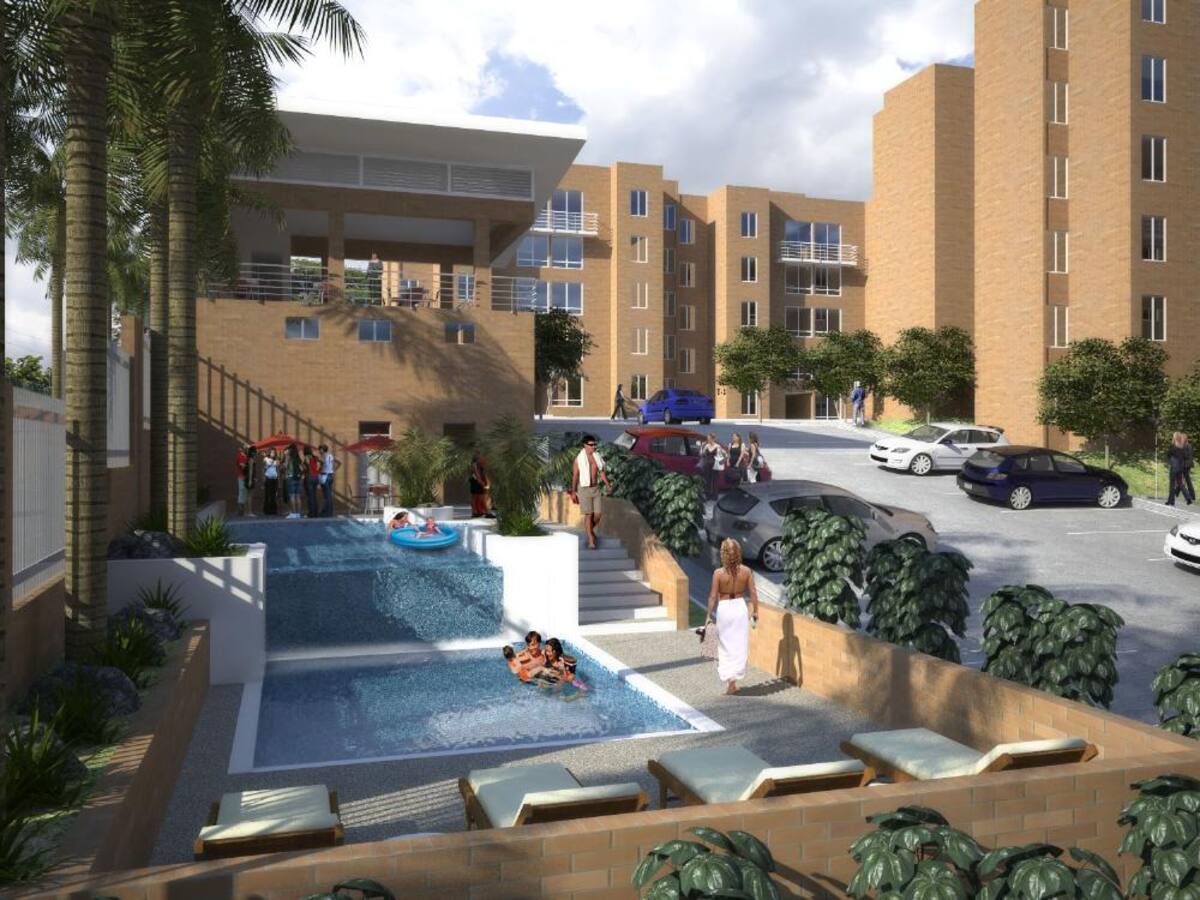 Vivienda de interés social que se construye sobre la futura Avenida 103 con carrera 4F, a tan solo cinco minutos de Homecenter, Almaneces Éxito y Makro. Conjunto Cerrado con porterÍa vigilada 24 horas, conformado por 6 torres de cinco pisos cada una y Apartamentos todos esquineros  de 2 y 3 alcobas desde 39,08 M2 hasta 47,64 M2 espacios iluminados y ventilados naturalmente.