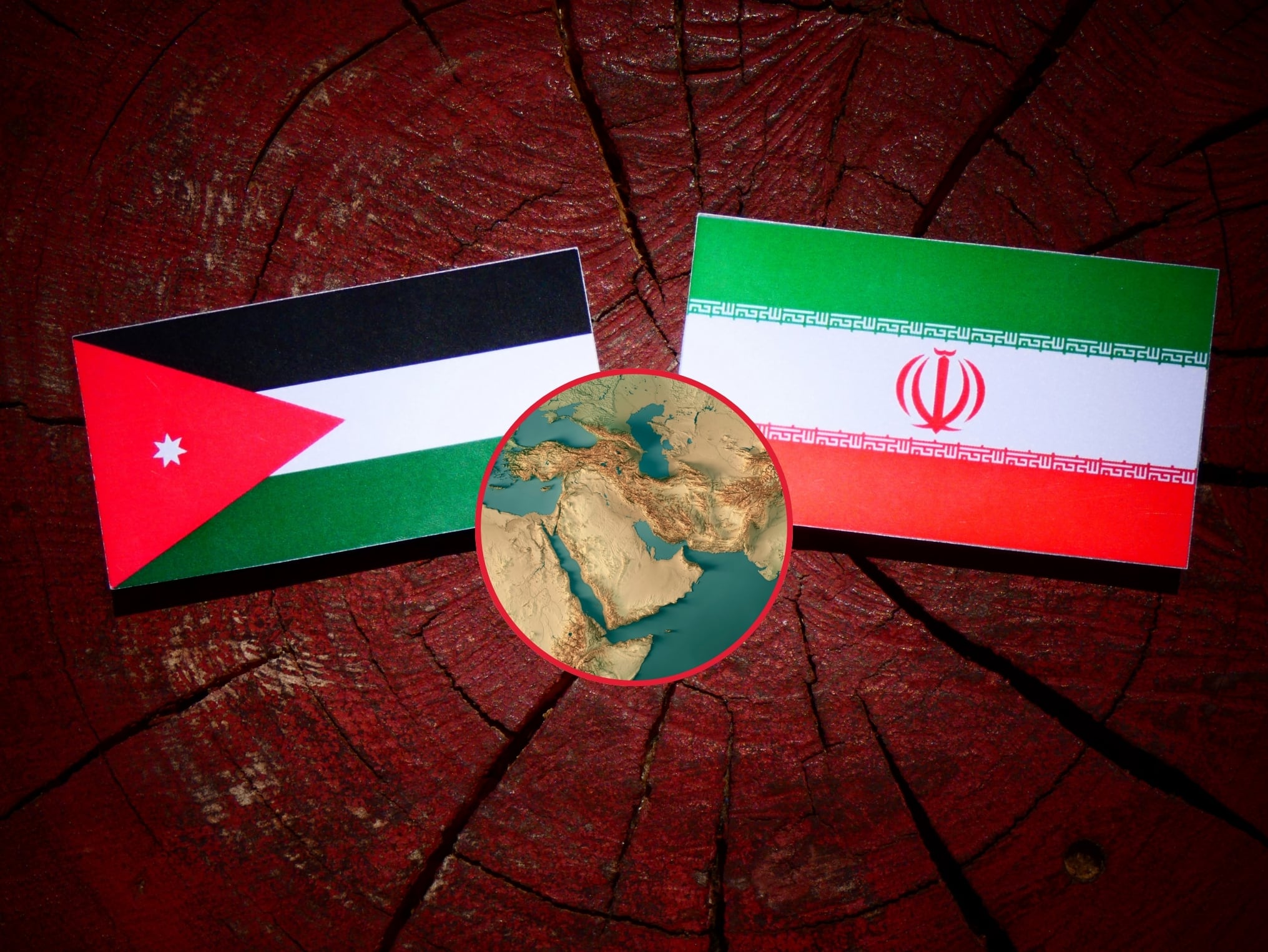 Imágenes de referencia de la bandera de Jordania, Irán y el golfo Pérsico. (Crédito: Getty Images)