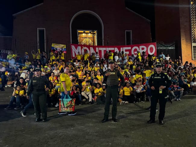 Policía Quindío y el acompañamiento de seguridad en la proyección de los partidos de la Selección Colombia en el mundial. Foto: Cortesía Policía, Quindío