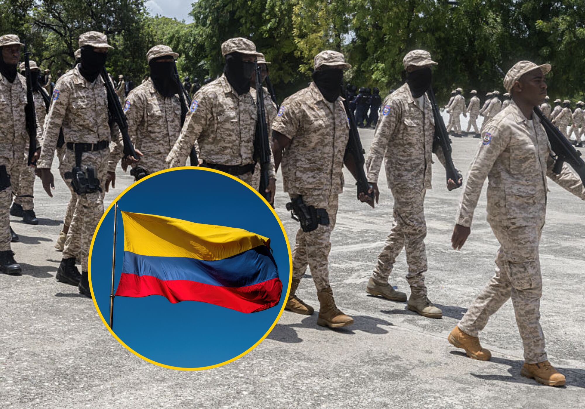 Fuerza pública de Haití y bandera de Colombia. Foto:  (Photo by Guerinault Louis/Anadolu via Getty Images) / Getty Images