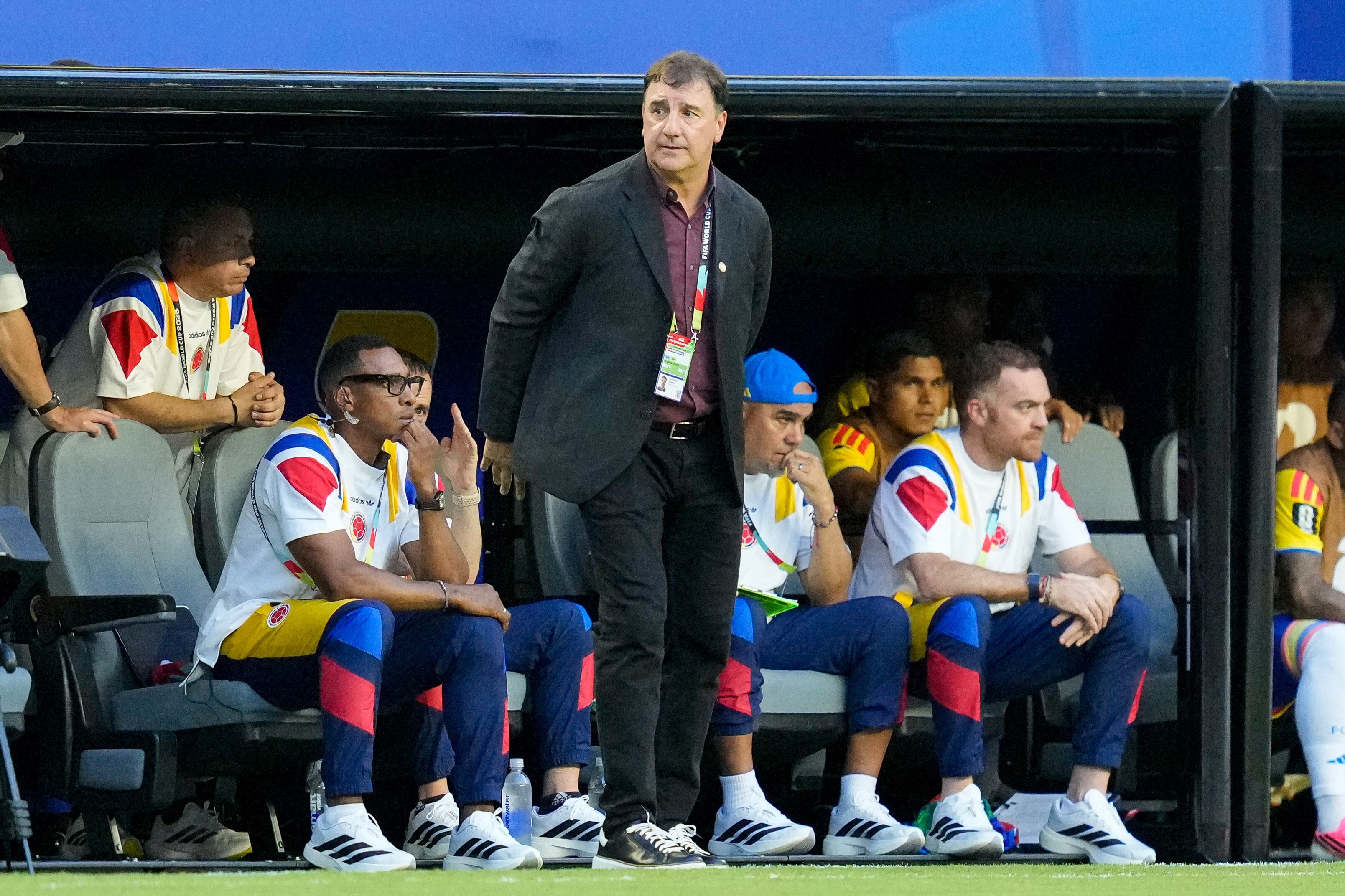 Miami, United States - June 27: head coach Nestor Gabriel Lorenzo of Colombia looks on during the FIFA World Cup 2026 Group K match between Colombia and Portugal at Miami Stadium on June 27, 2026 in Miami, United States. (Photo by Alex Gottschalk/DeFodi Images/DeFodi via Getty Images)