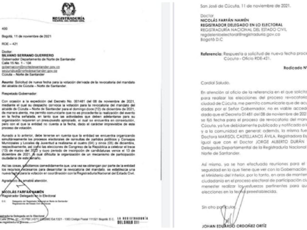 Registraduría pide aplazar elección de revocatoria del alcalde de Cúcuta