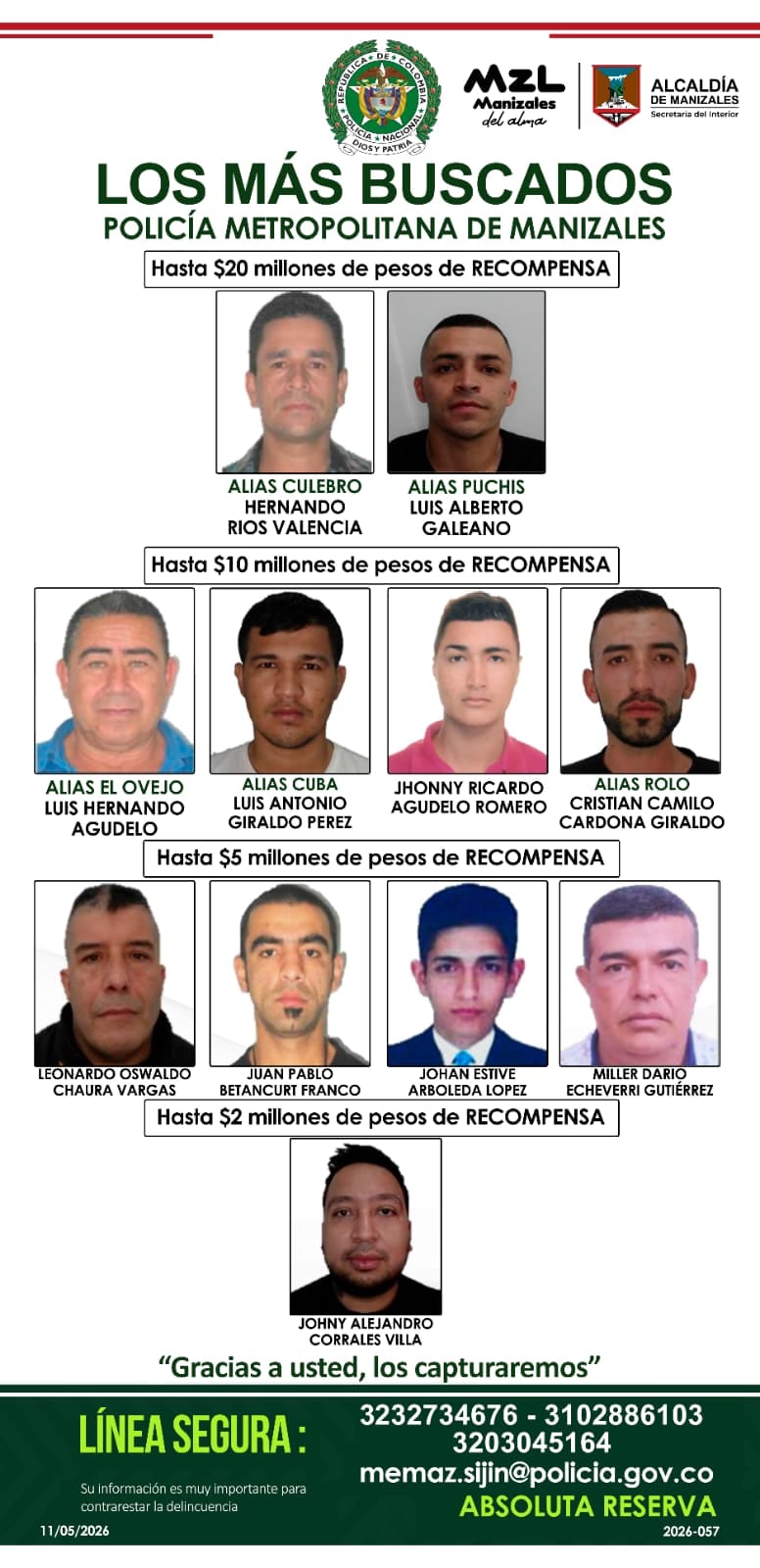 Volante de los más buscado en Manizales. Foto: policía metropolitana.