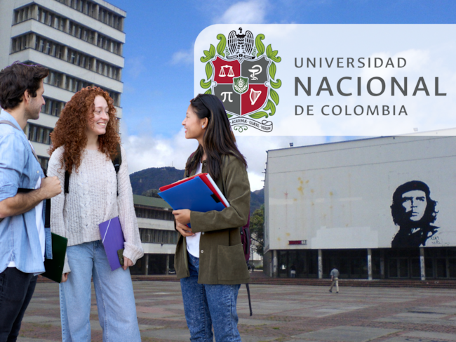 Logo e imagen de fondo tomada de la Universidad Nacional de Colombia // Imagen de los estudiantes tomada de Getty imagenes (Crédito: Carlos Barquero)