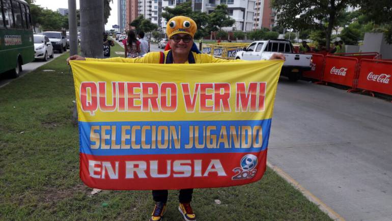 Hincha colombiana en Barranquilla.