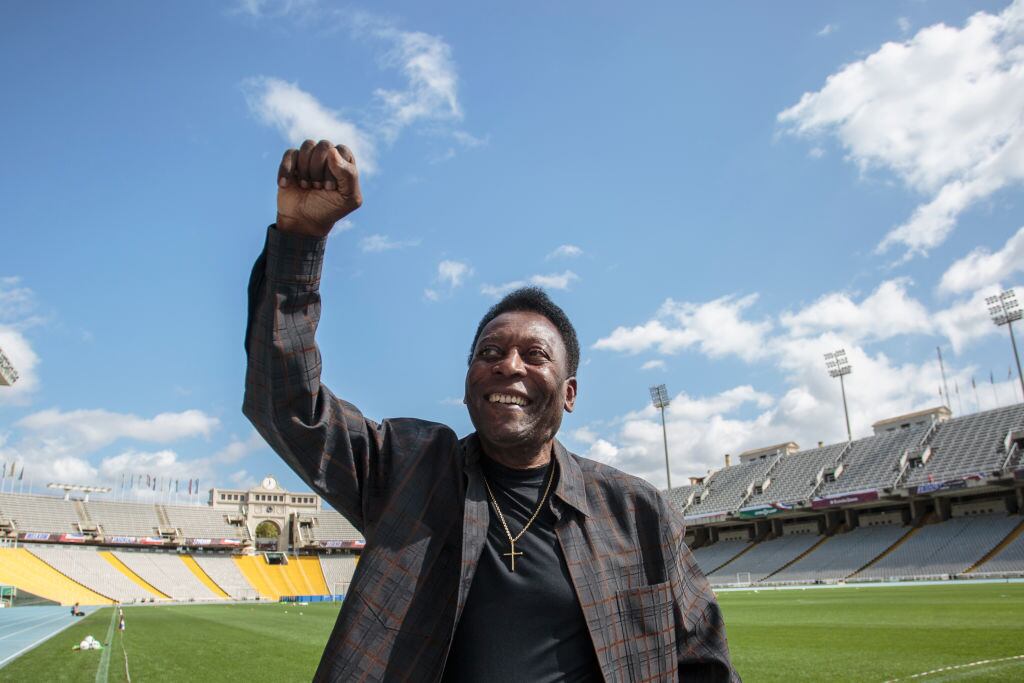 BARCELONA, SPAIN - SEPTEMBER 02:  Soccer Legend Pele Visits Olympic Stadium in Barcelona on September 2, 2017 in Barcelona, Spain.  (Photo by Xavi Torrent/Getty Images for Pele)
