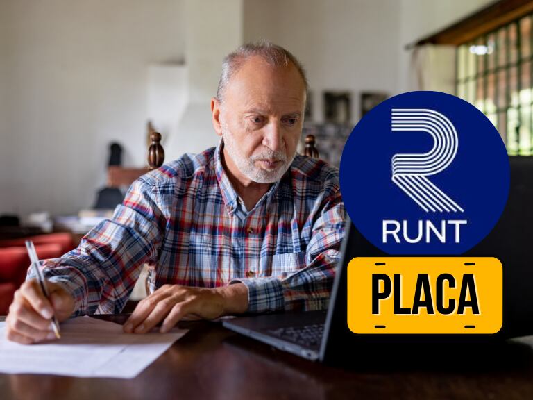 Persona revisando información en su computador / Logo del RUNT (Getty Images)