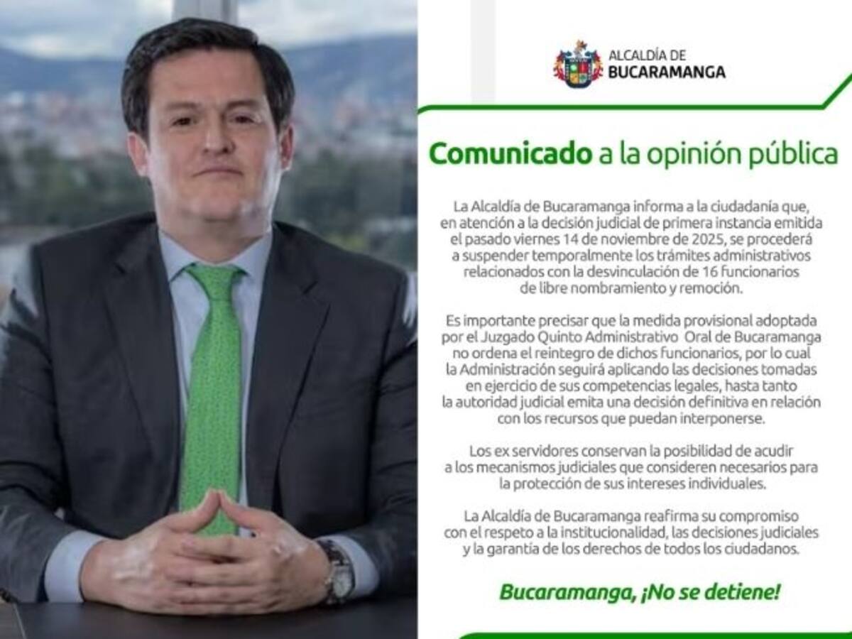 No se ordenó el reintegro de los funcionarios: alcalde designado de Bucaramanga sobre fallo de juez