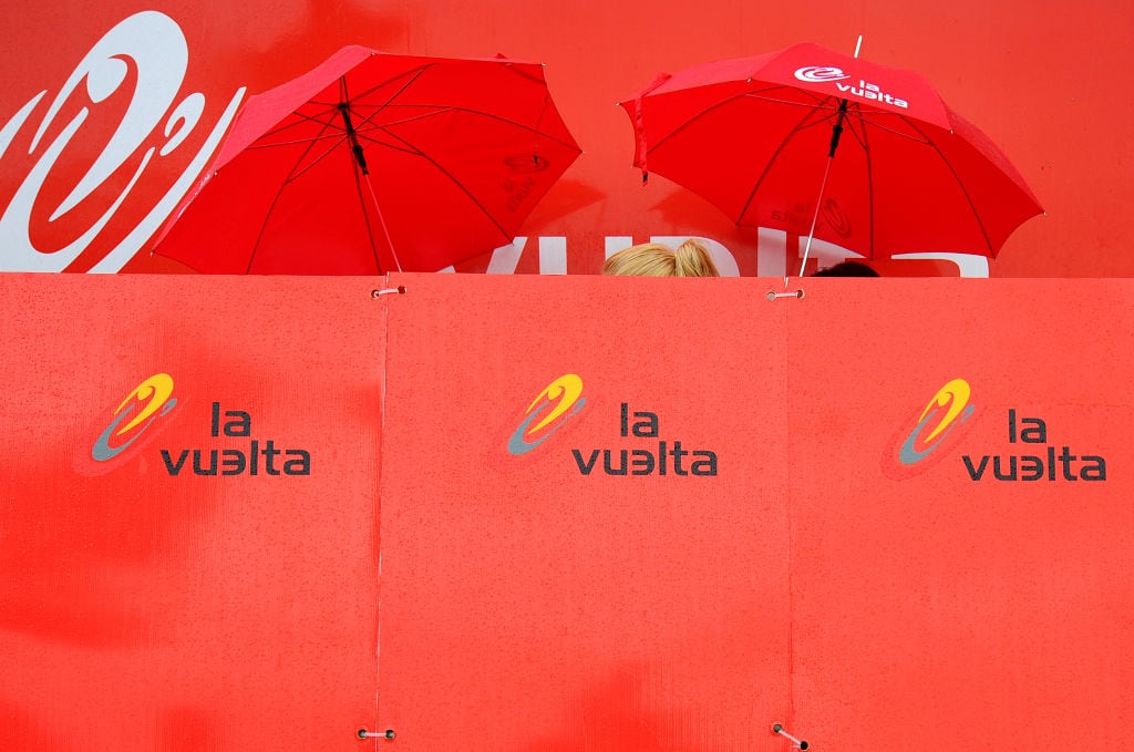 Cycling: 64Th Tour Of Spain - Vuelta, Stage 14Illustration Illustratie, Podium, Rain Pluie Regen /Granada - Sierra De La Pandera ( 157 Km)/  Tour D'Espagne, Ronde Van Spanje, Rit Etape, (C) Tim De Waele   (Photo by Tim De Waele/Getty Images)