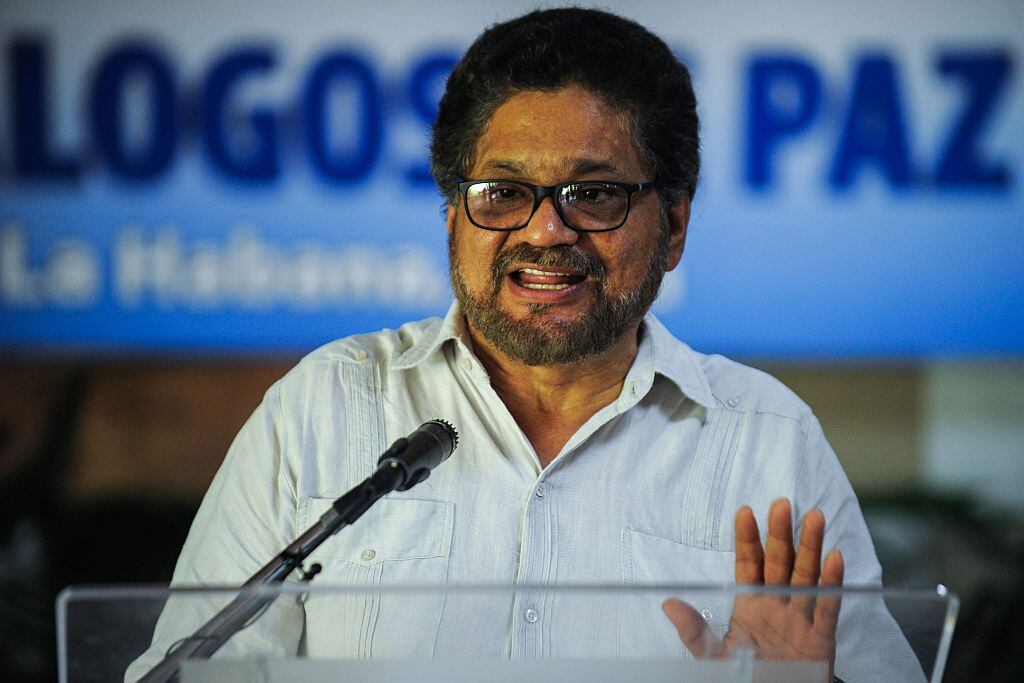 Commander of the Colombian FARC-EP leftist guerrillas Ivan Marquez reads a statement during the peace talks with the Colombian government at the Convention Palace in Havana, on June 10, 2016. / AFP / YAMIL LAGE        (Photo credit should read YAMIL LAGE/AFP via Getty Images)