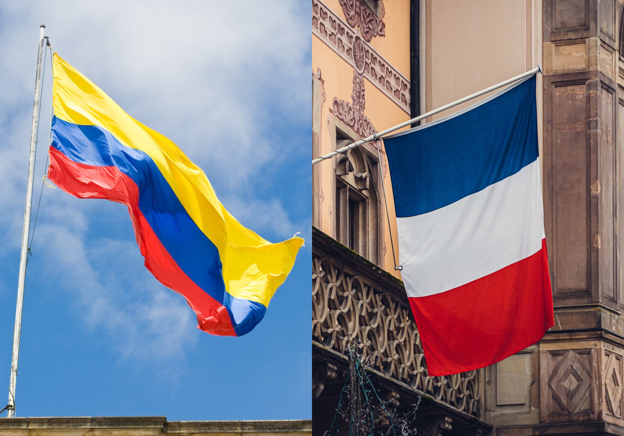 Banderas Colombia y Francia. Foto: Getty Images