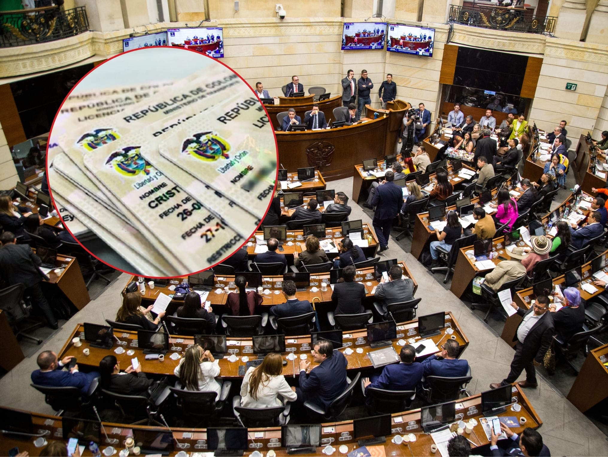 Imagen de referencia del Congreso de la República (Crédito: Colprensa) / A la izquierda se encuentra una muestra de licencias de conducción (Cortesía: Ministerio del Transporte)