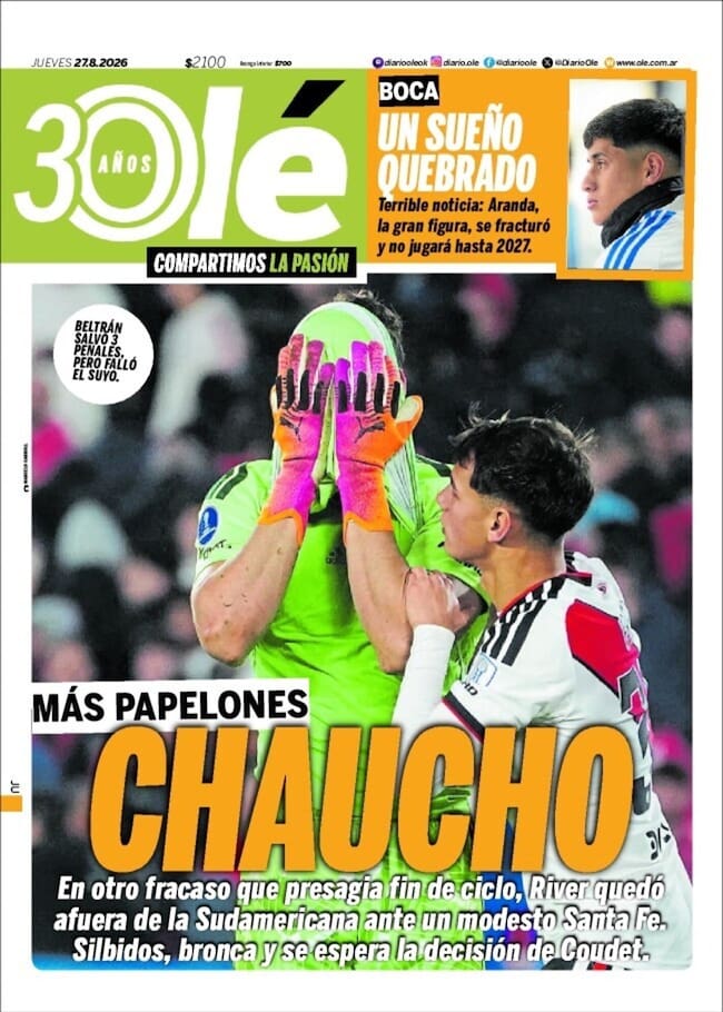 La portada de Olé tras la eliminación de River Plate / Olé