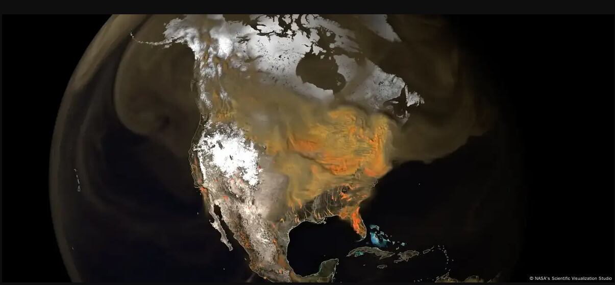 La visualización de la NASA mostró cómo el CO2 se arremolina en la atmósfera, revelando patrones antes invisibles.Imagen: NASA's Scientific Visualization Studio