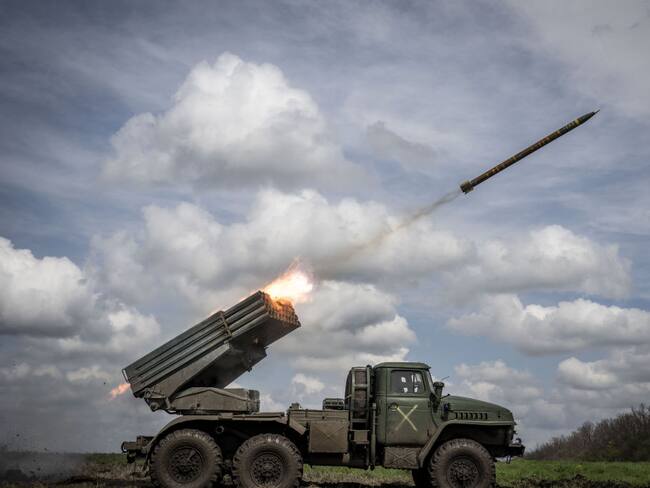 DONETSK OBLAST, UKRAINE - APRIL 24: Grad missile is launched on Donetsk frontline as the Russia-Ukraine war continues in Donetsk Oblast, Ukraine on April 24, 2023. (Photo by Muhammed Enes Yildirim/Anadolu Agency via Getty Images)