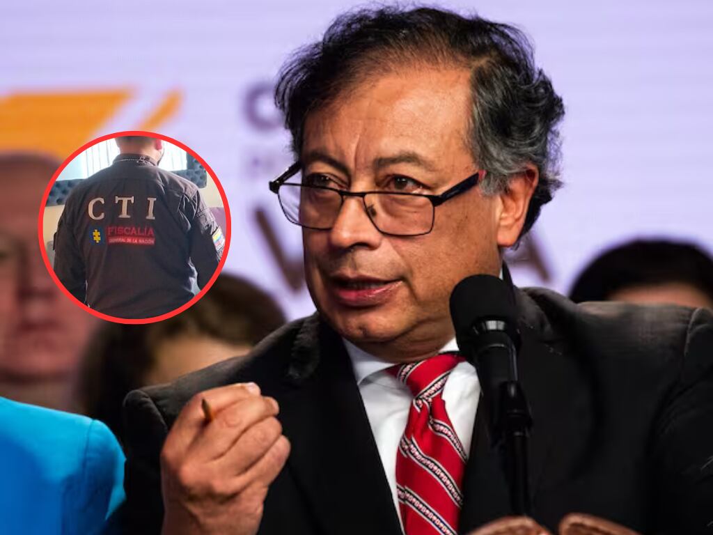 Presidente Gustavo Petro y de fondo una persona con uniforme del CTI de la Fiscalía (Fotos vía Getty Images y COLPRENSA)