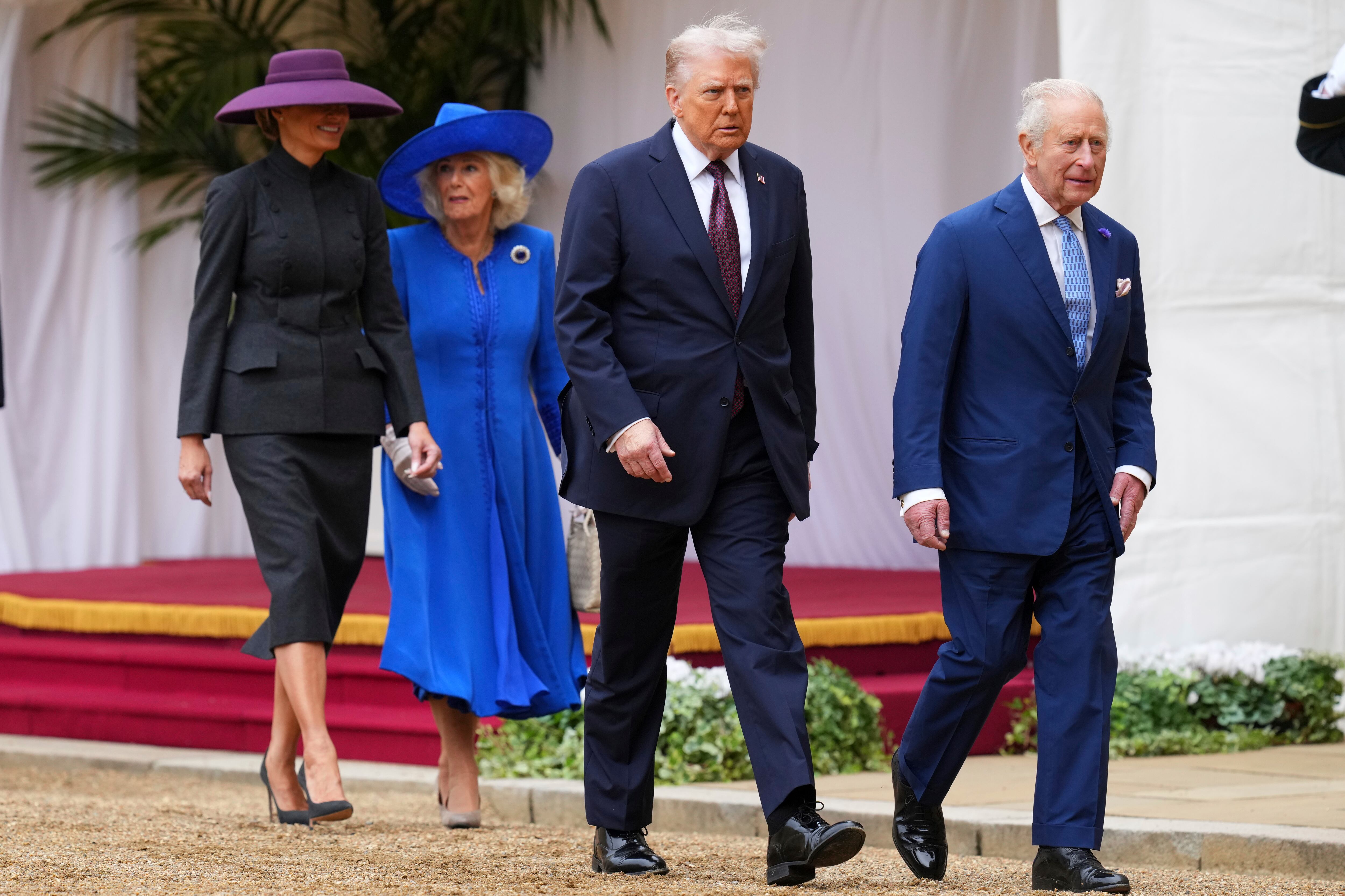 De izquierda a derecha, la primera dama Melania Trump, la reina Camila, el presidente Donald Trump y el rey Carlos III.
(FOTO: Kirsty Wigglesworth - WPA Pool/Getty Images)