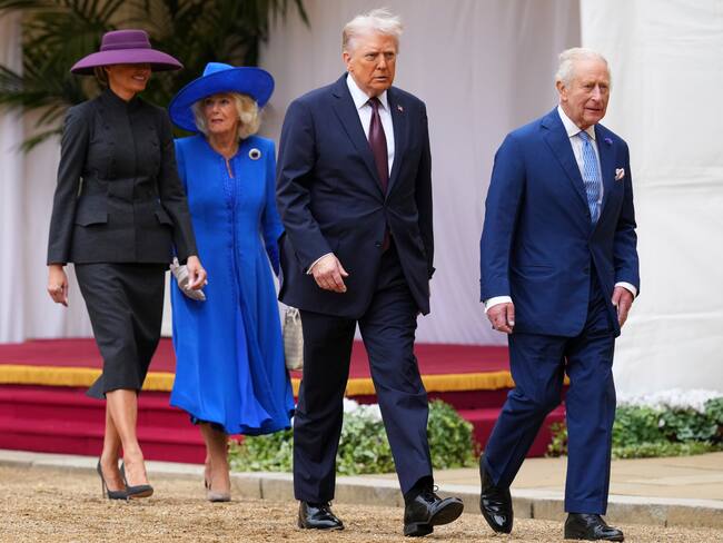 De izquierda a derecha, la primera dama Melania Trump, la reina Camila, el presidente Donald Trump y el rey Carlos III.
(FOTO: Kirsty Wigglesworth - WPA Pool/Getty Images)