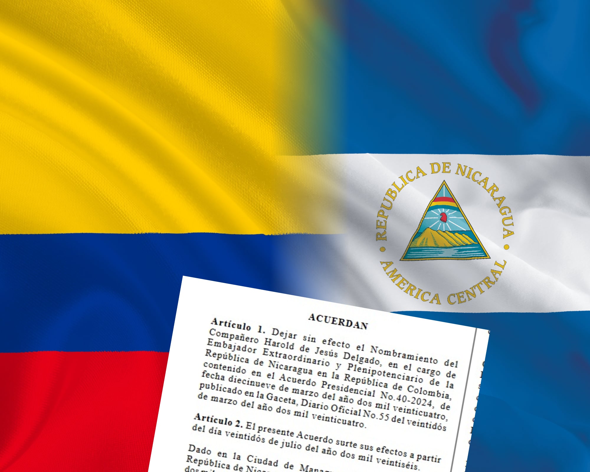 El gobierno nicaragüense echó para atrás el nombramiento de Harold de Jesús Delgado como embajador en Bogotá luego de que el entrante gobierno colombiano anunciara que no tendrá sede diplomática en Managua.
(Foto: Caracol Radio, Getty, Cortesía La Gaceta Nicaragua)