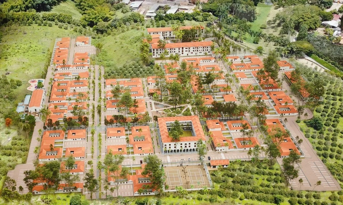 Así sería el pueblo Panaca que se pretende desarrollar en Quimbaya, Quindío. Foto: Cortesía perfek.com.co/proyectos/pueblo-panaca/