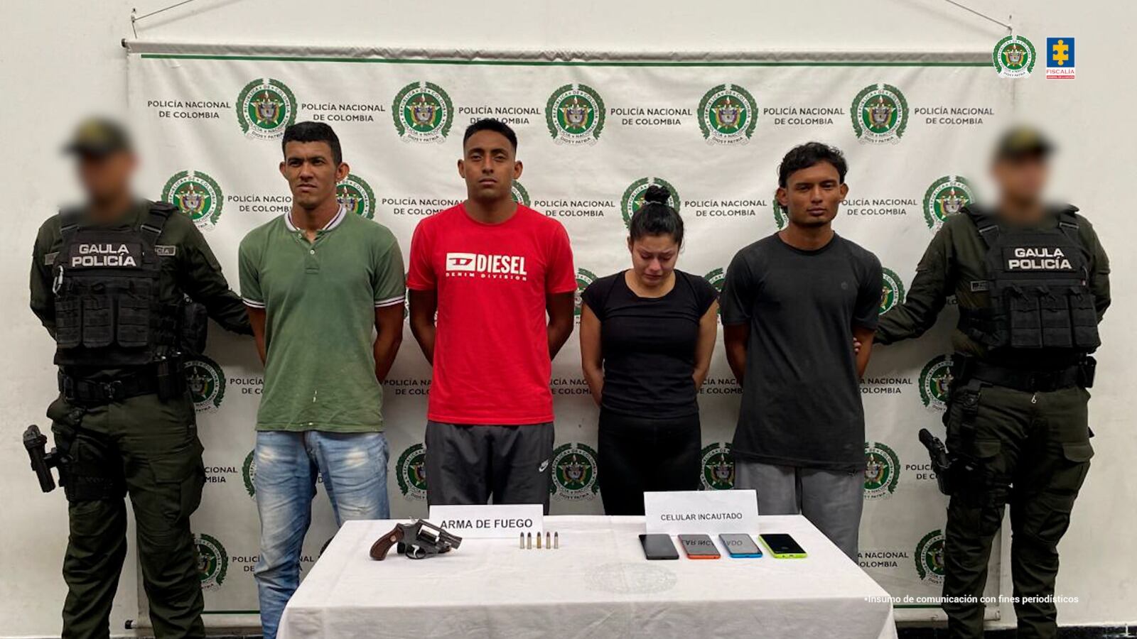 Captura de banda que extorsionaba a mineros de Fredonia. Foto: Fiscalía.