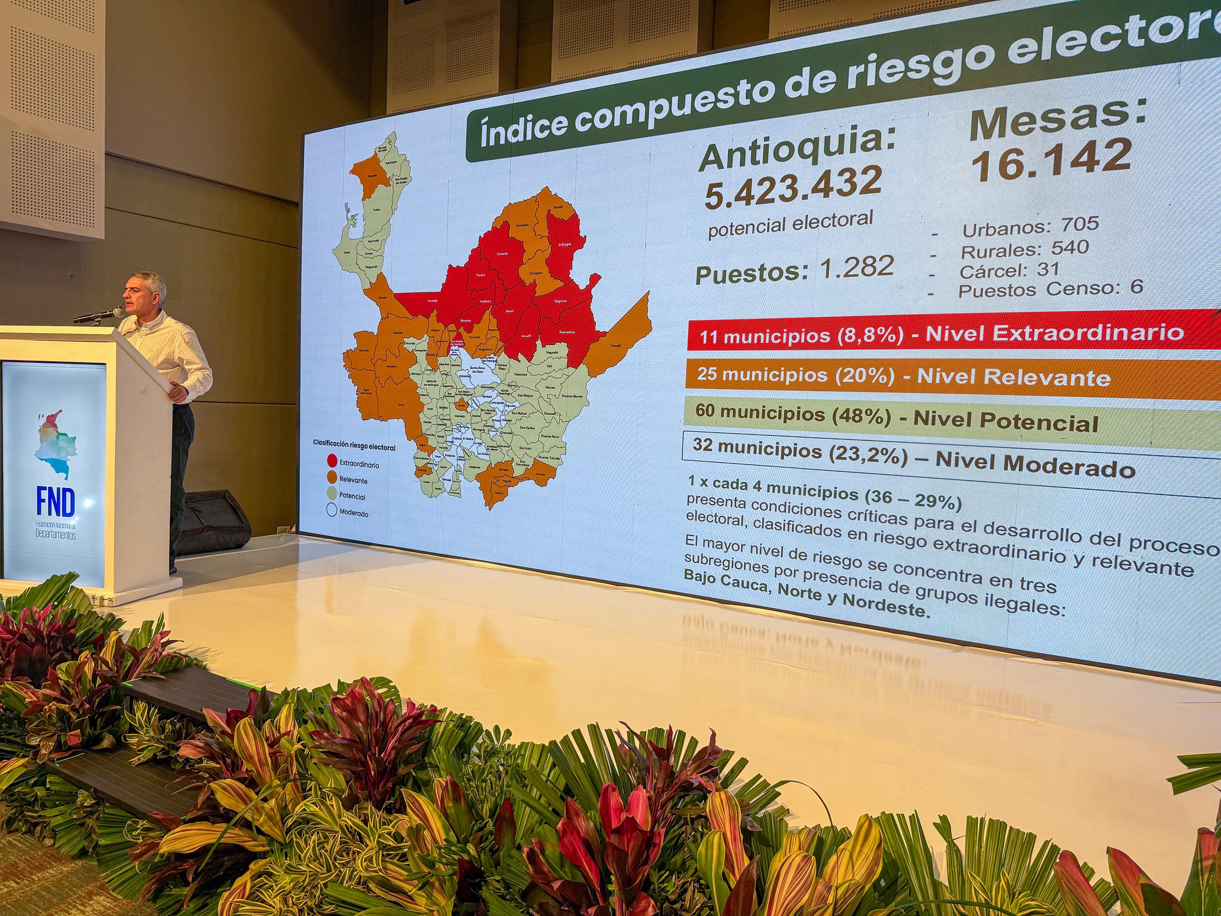 Municipios con riesgo electoral en Antioquia. Cortesía: Gobernación de Antioquia.