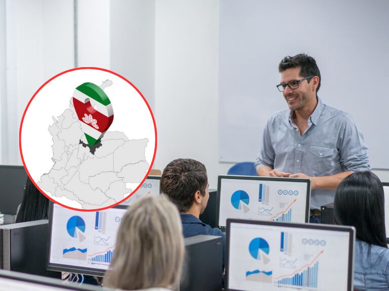 Profesor de universidad dictando clase / Mapa de Colombia señalando a Boyacá (Getty Images)